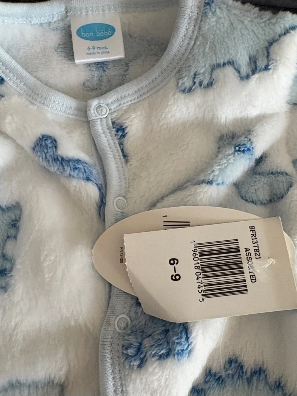 NWT Soft Plush Dino Footed One-Piece - Blue/White